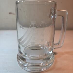 Clipper Ship Etched Glass Beer Mug Tankard 14oz Vintage Nautical Barware 5.25"